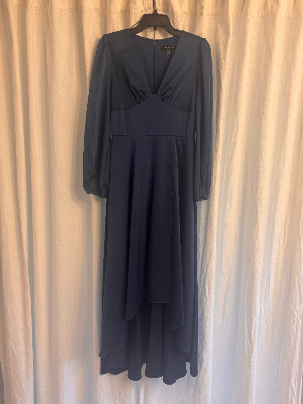 Aidan Mattox Navy Blue Silk Crepe Midi Dress